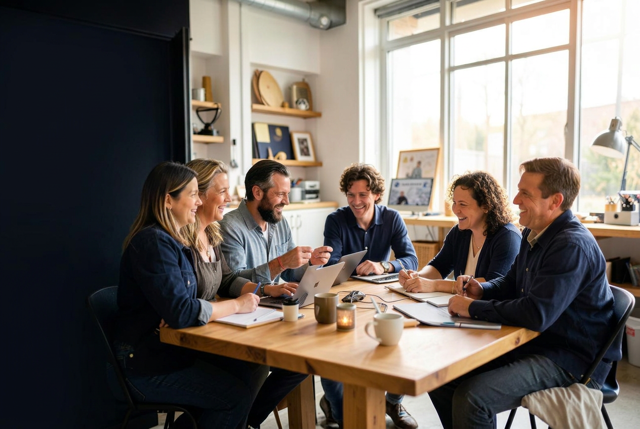 Professionals reviewing AI systems and data together